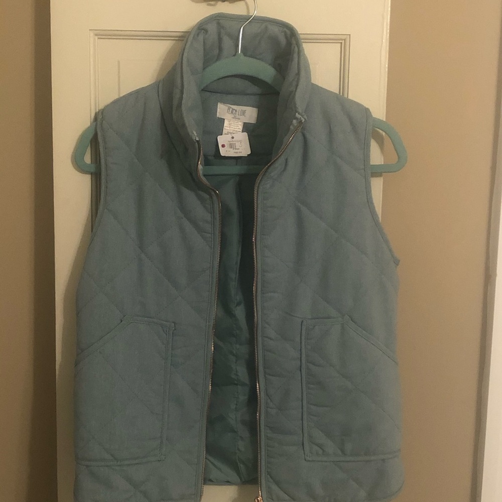 Peach Love California S Teal Vest w Gold Zipper